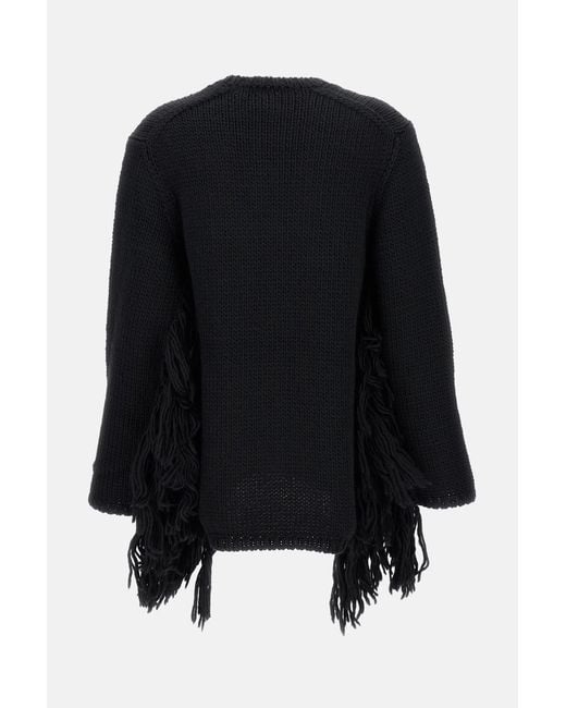 Comme des Garçons Black Wide Cable Knit Sweater With Fringed Detail