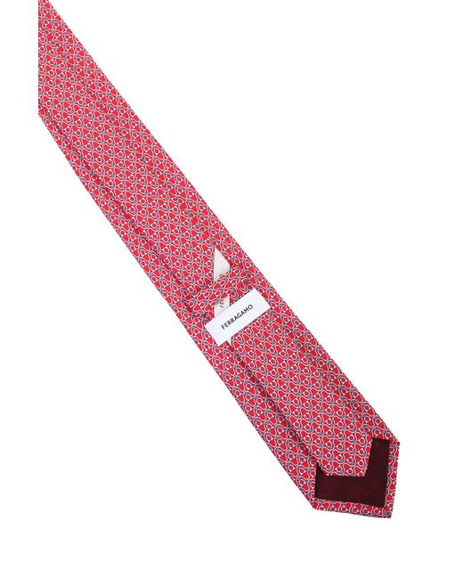 Ferragamo Pink Salvatore Gancini Print Silk Tie for men
