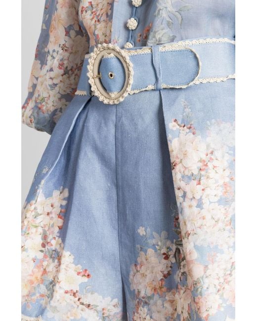 Zimmermann Blue Shorts In Cyan Ramie