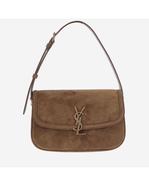 Saint Laurent Brown Suede Satchel Bag Lambskin Shoulder