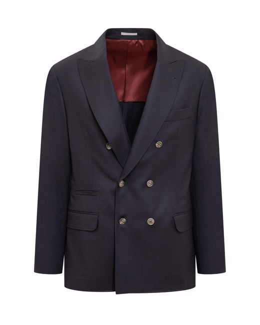 Brunello Cucinelli Blue Double-Breasted Jacket for men