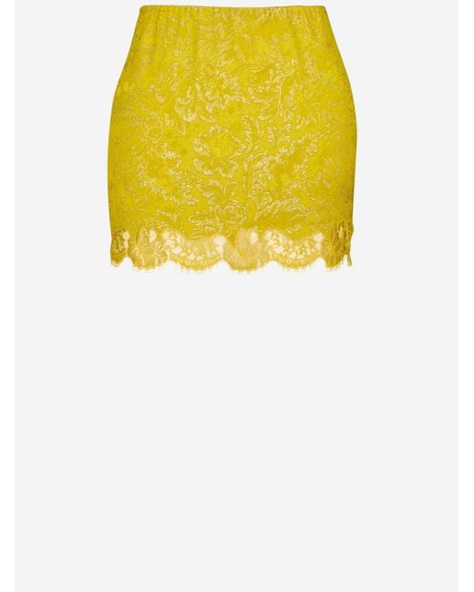 Saint Laurent Yellow Mini Skirt Baroque Jacquard Lace Cotton