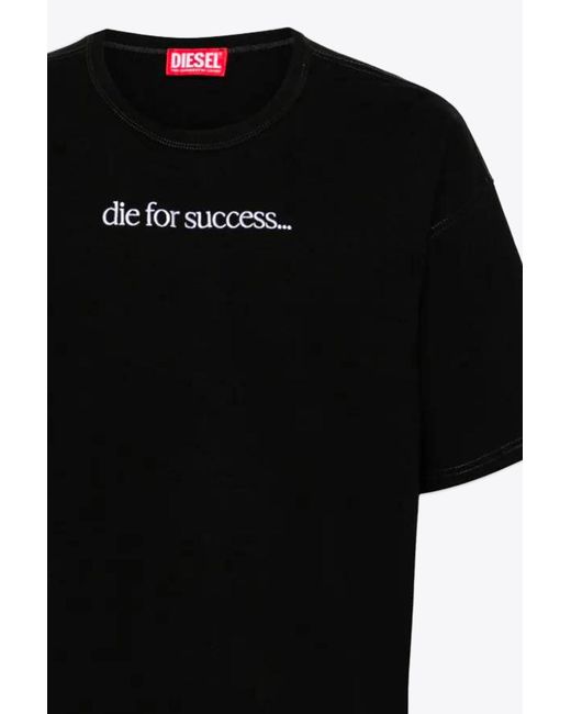 DIESEL Black 0Nfae T-Box-N6 Cotton T-Shirt With Front Slogan Embroidery for men