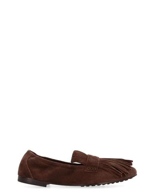 Tory Burch Brown Fringed Ballet Flats Leather Loafers