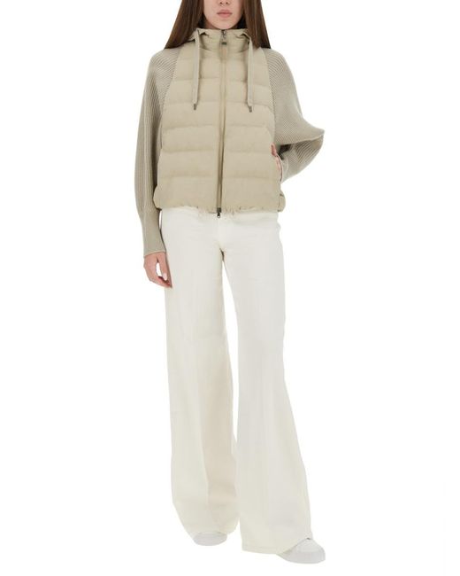 Brunello Cucinelli Natural Down Jacket With Knitted Sleeves