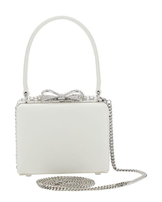 Self-Portrait White Handbag With Faux-Pearl Embellishments On The Front And Bow Detail