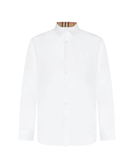 Burberry White Long Sleeve Shirt With Tonal Logo Embroidery for men
