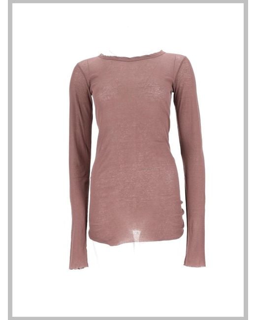 Rick Owens Pink Long-Sleeved Cotton T-Shirt T-Shirts