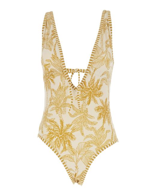 Eres Metallic Voyage One-Piece Swimsuit With V-Neck And All-Over Floral Print