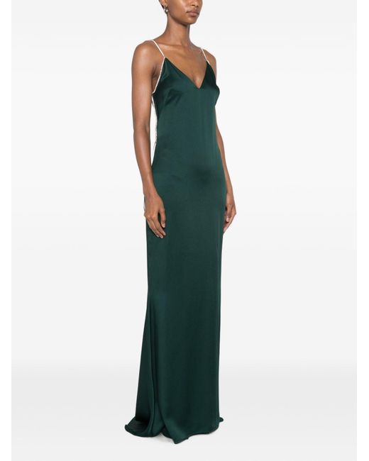 Tom Ford Green Emerald Shiny Envers Satin Evening Gown With Crystal Chain Embroidery
