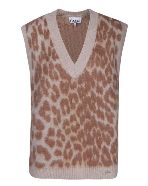 Ganni Brown Jacquard Leopard Vest