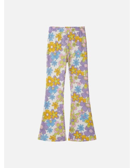 Mc2 Saint Barth White Flared Pants Gwenda Jr With Hippie Flower Print