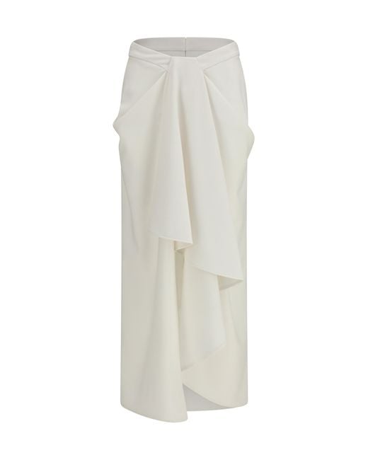 Givenchy White Long Draped Wool And Mohair Skirt