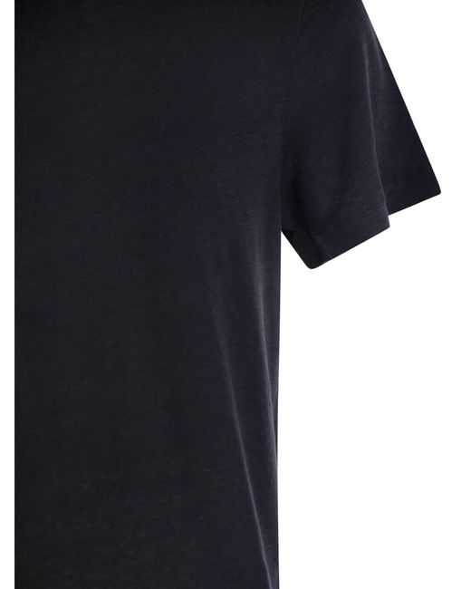 Majestic Filatures Black Linen Crew-Neck T-Shirt for men