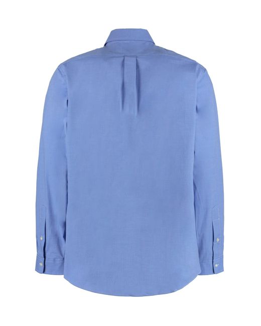 Ralph Lauren Blue Button-Down Collar Cotton Shirt for men