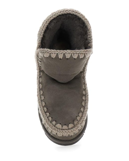 Mou Brown Eskimo Ankle Boots With Crochet Details And Logo Patch On The Rear