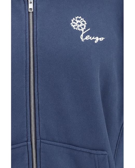 KENZO Blue Tulip Zip Hoodie Cotton Sweatshirts for men