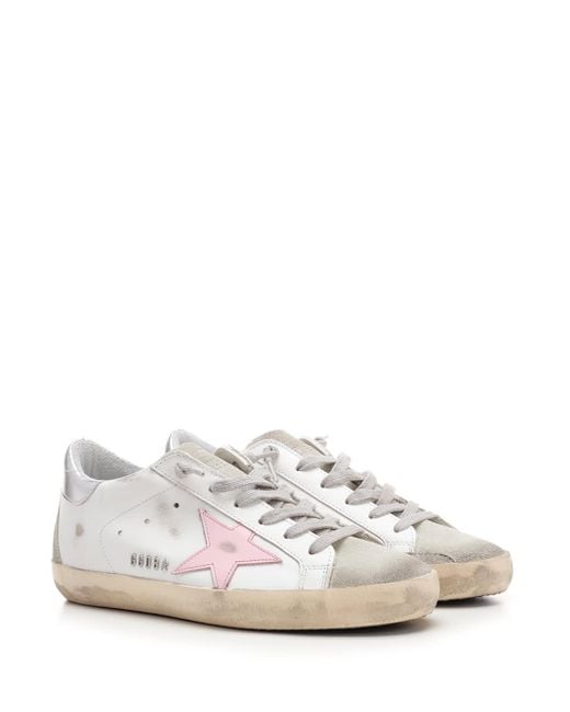 Golden Goose Deluxe Brand White Superstar Sneakers With Pink Star