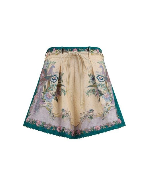 Zimmermann Natural Indra Pleated Shorts Linen Bermuda