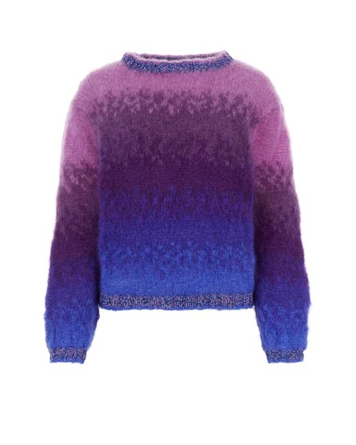 Rose Carmine Purple Embroidered Stretch Mohair Blend Sweater