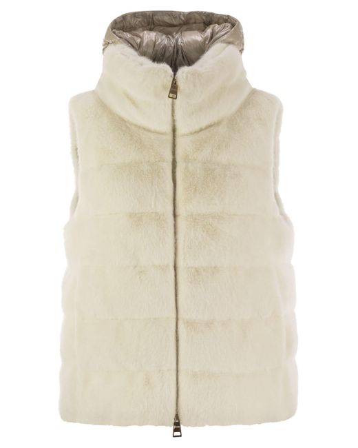 Herno White Cruelty-Free Fur Sleeve Coat