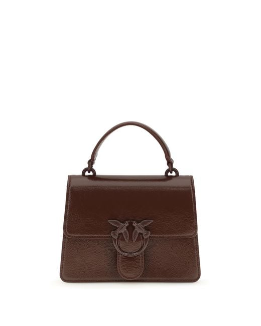 Pinko Brown Shiny Leather Love One Top Mini Handbag Goatskin/Hircus Goatskin Handbags
