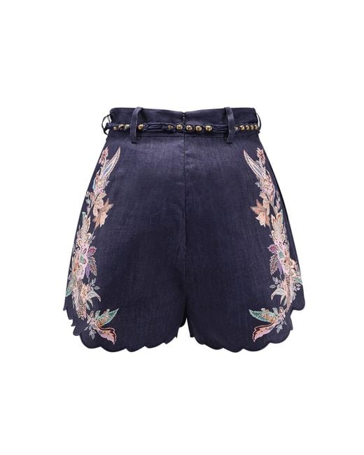Zimmermann Blue Shorts With Decorative Print