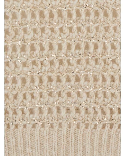 Brunello Cucinelli Natural Crew Neck Sweater Wool-Cashmere Blend Lamb Wool Tops