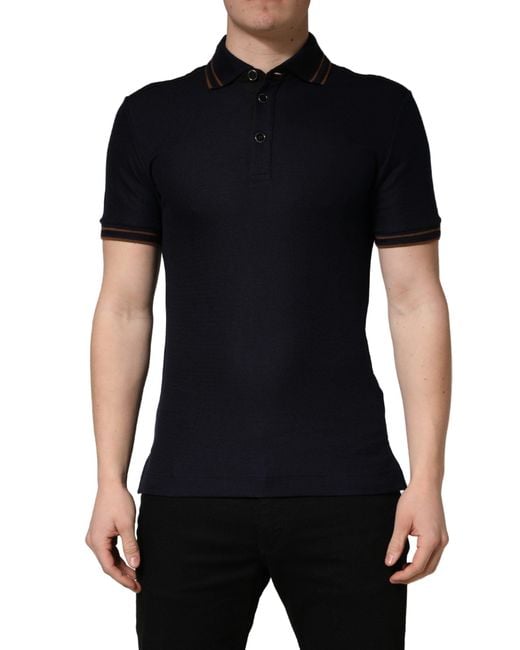 Dolce & Gabbana Black Dark Silk Short Sleeve Polo T-Shirt for men