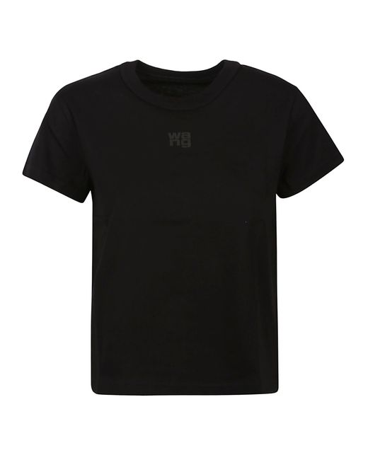 T By Alexander Wang Black Puff Logo Bound Neck Essential Shrunk T-shirt
