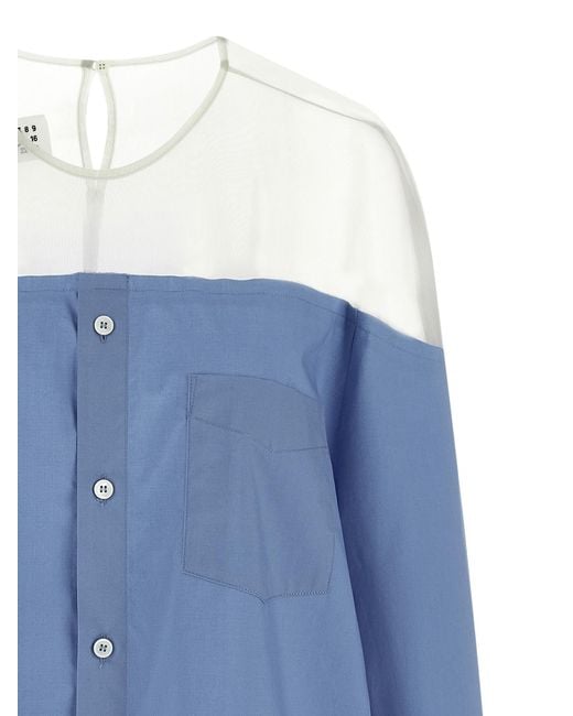 MM6 by Maison Margiela Blue Tulle Insert Shirt Cotton Shirt, Blouse