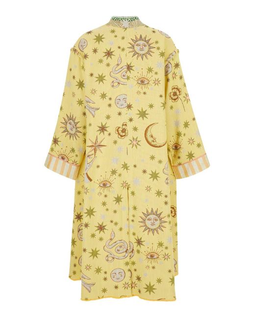 Forte Forte Yellow Robe Coat With Sun And Moon Embroideries And Print