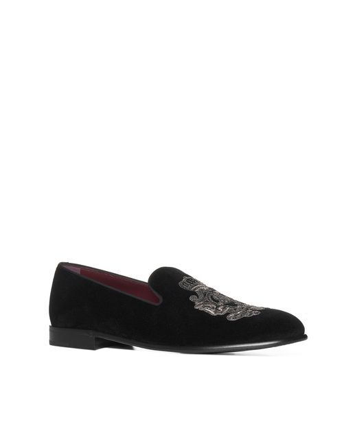 Dolce & Gabbana Black Logo-crest Velvet Loafers for men