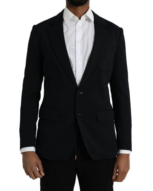 Dolce & Gabbana Black Wool Notch Single Breasted Coat Blazer for men