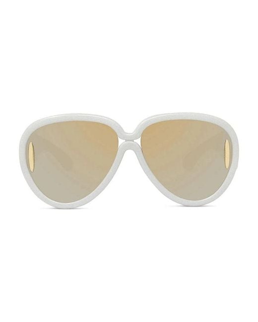 Loewe White Sunglasses Aviator Full Rim, Sparkle Frame And Smoke Mirror Lens Lw40132I24C