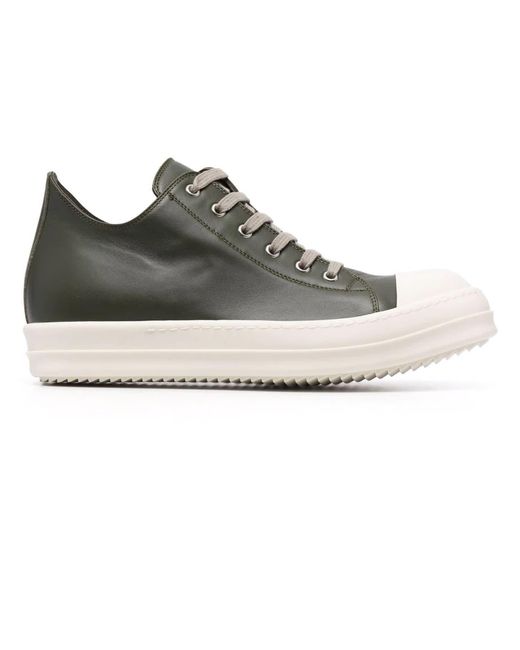 Rick Owens Olive Green Leather Low Top Sneakers for Men - Lyst