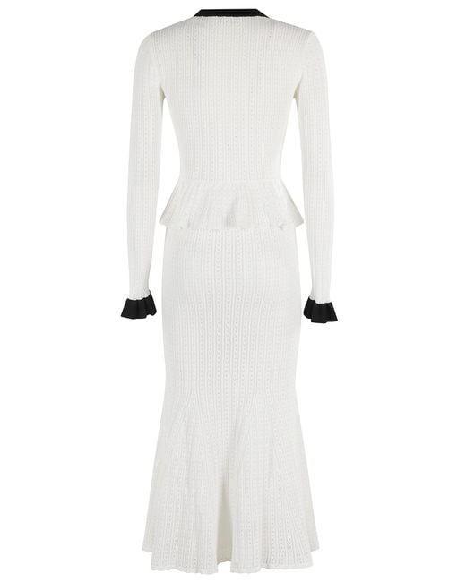 Self-Portrait Pointelle Knit Contrast Midi Dress in White | Lyst