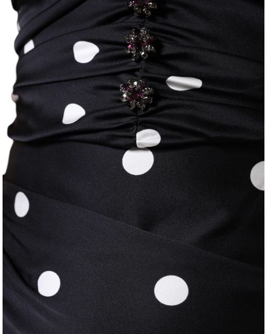 Dolce & Gabbana Black Silk Polka Dot Vneck Tassel Midi Dress