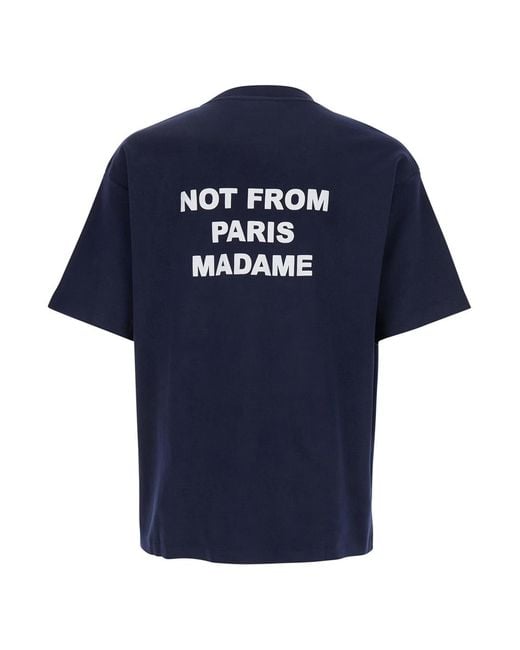 Drole de Monsieur Blue Crewneck T-Shirt With Slogan Print On The Front And Back for men
