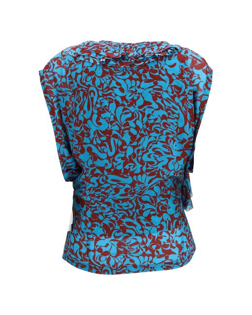 Dries Van Noten Blue Blouse Printed Cotton Shirt