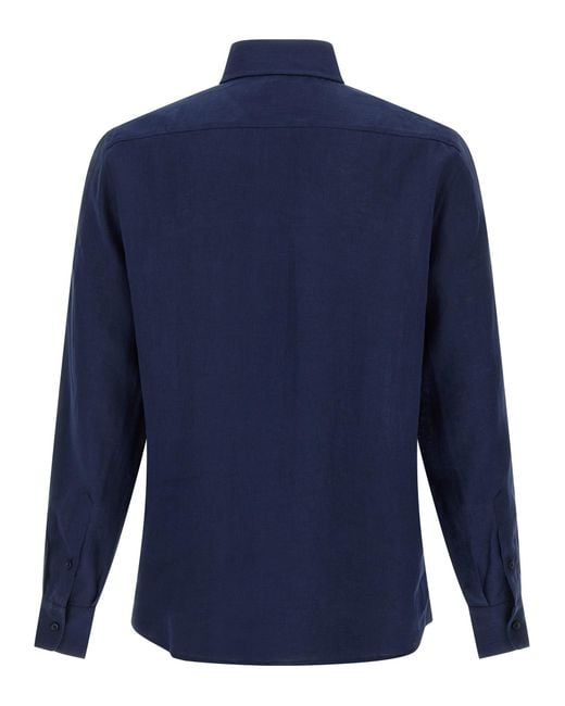 Brunello Cucinelli Blue Linen Blouse for men