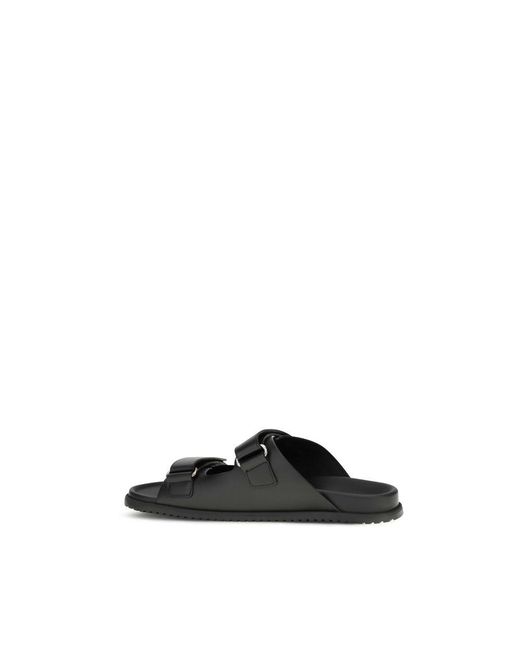 Dolce & Gabbana Black Calf Leather Bos Taurus Flat Sandals for men