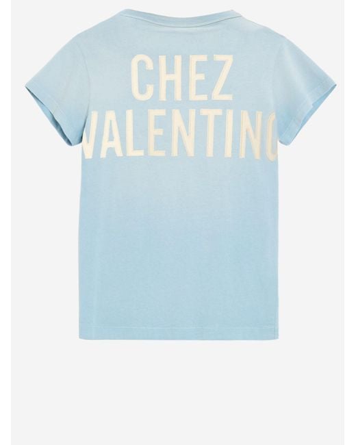 Valentino Blue Cotton T-Shirt With Print T-Shirts & Jerseys