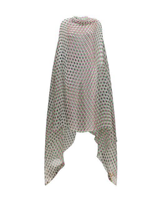 Dries Van Noten Green Dress Polka-Dot Cape Silk
