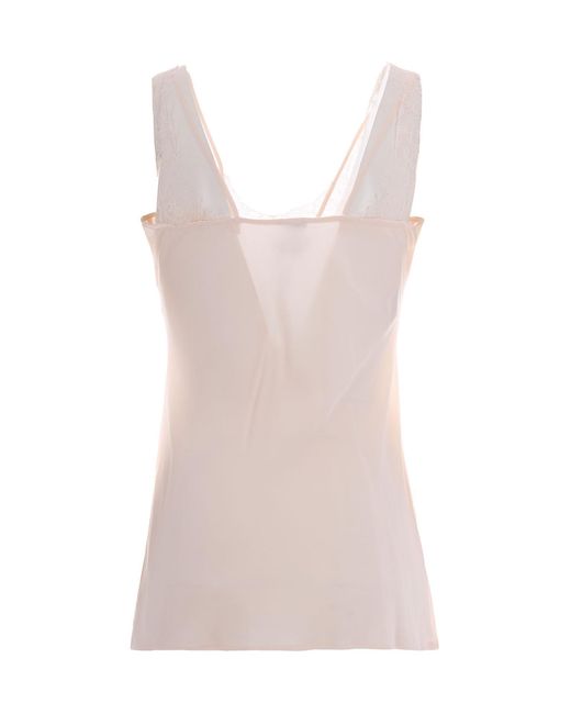 Pinko Pink Sleeveless Twill Viscose Top With Lace Accents