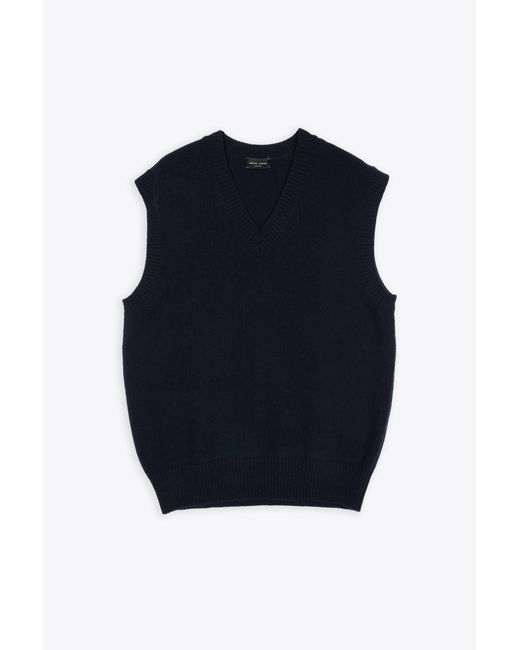 Roberto Collina Gilet Scollo V Comfy Navy Blue Wool V-neck Vest