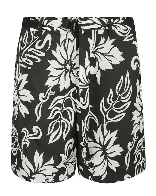 Sacai Black All-Over Printed Belted Shorts for men
