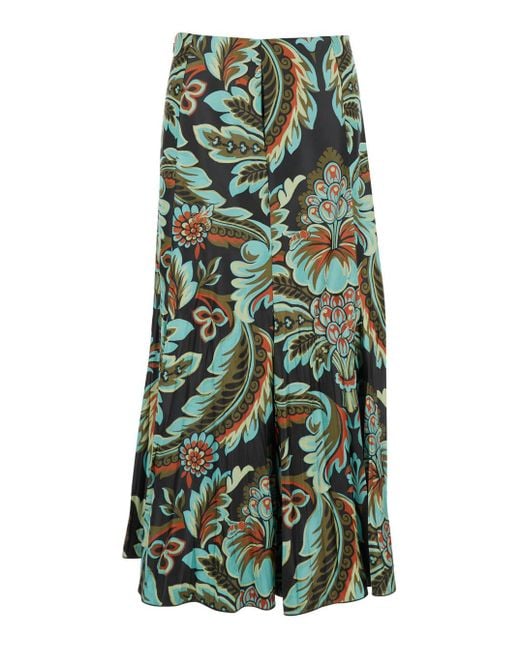 Etro Green Pleated Skirt With Floral Print