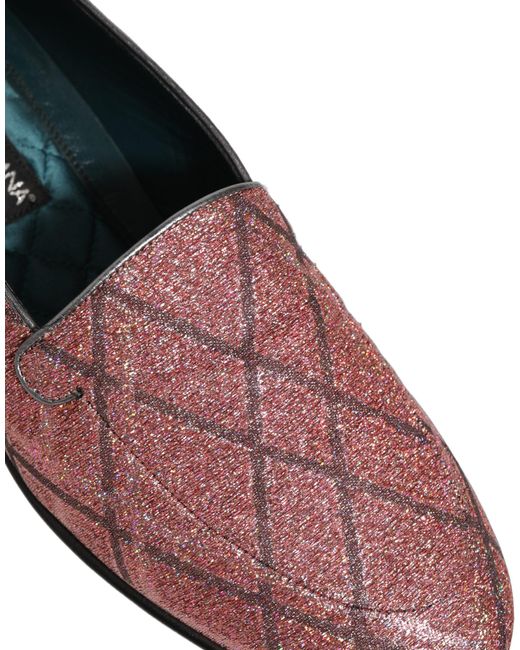 Dolce & Gabbana Purple Check Glitter Lurex Logo Loafers Shoes Leather for men