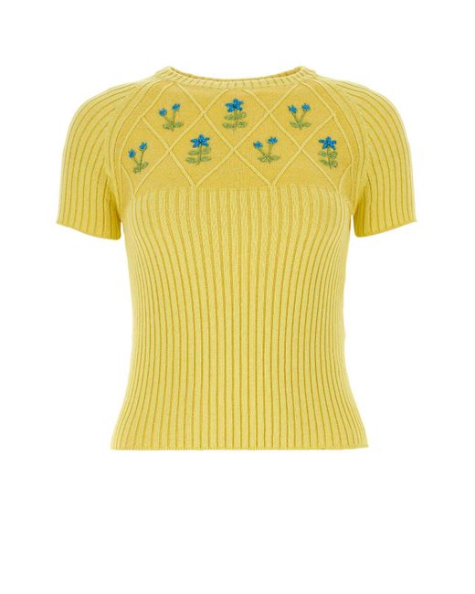 Cormio Yellow Cotton Blend Diamond Zolfo Sweater